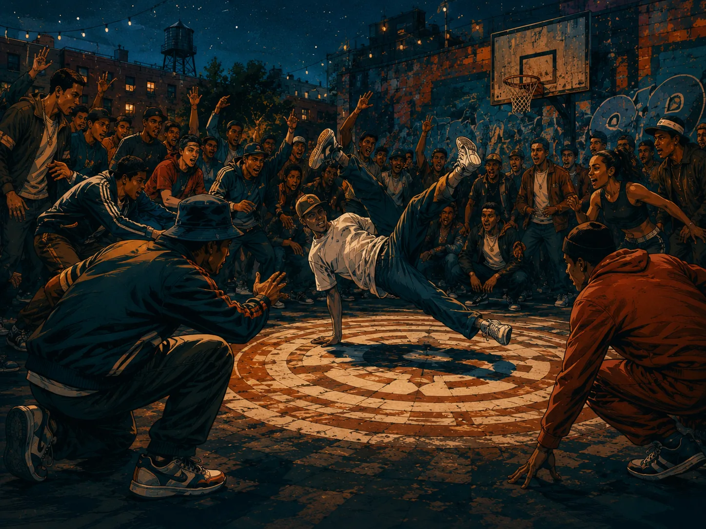 B-boys, b-girls, cypher and crew illustration