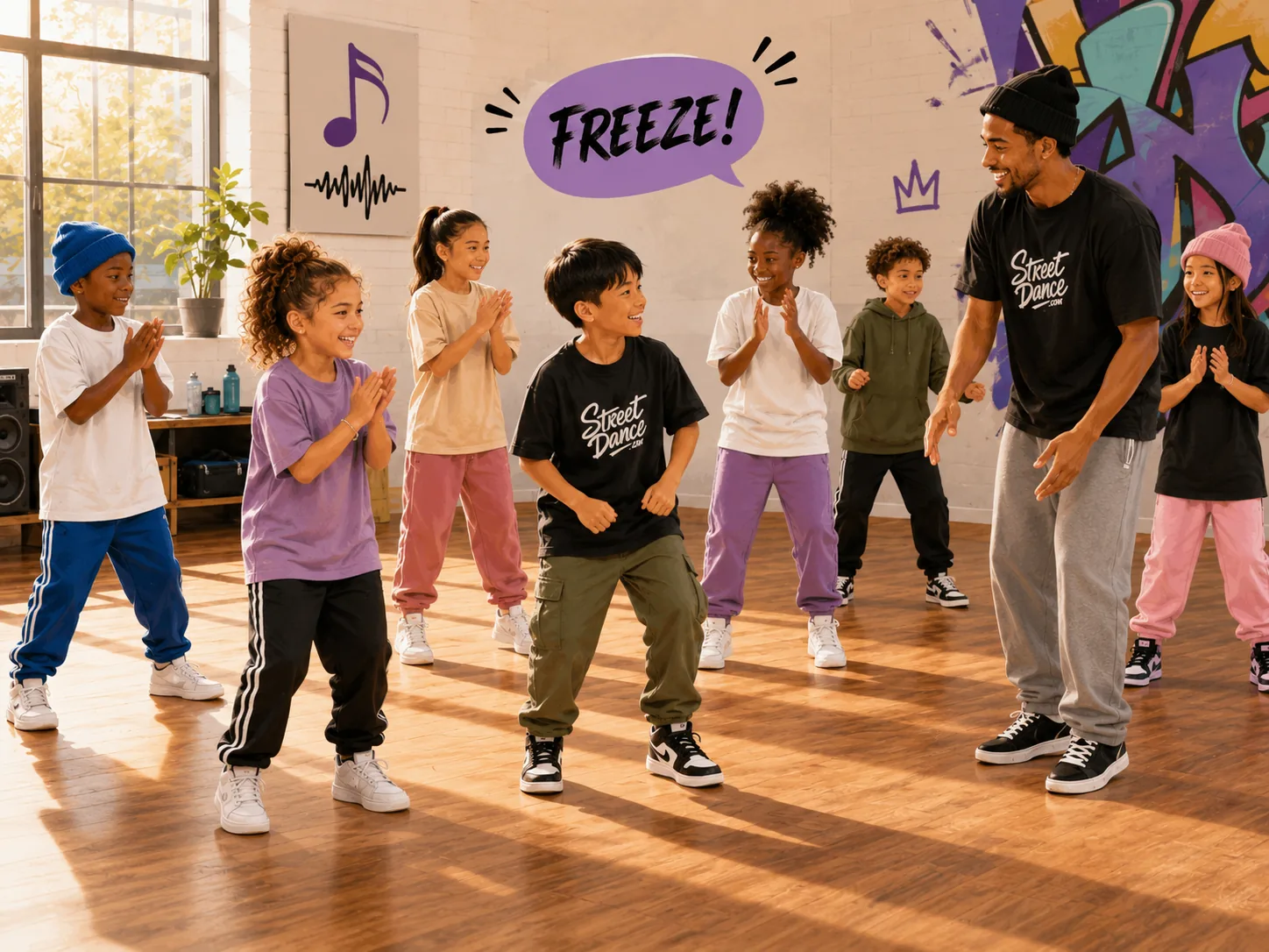 Kids learning simple footwork illustration
