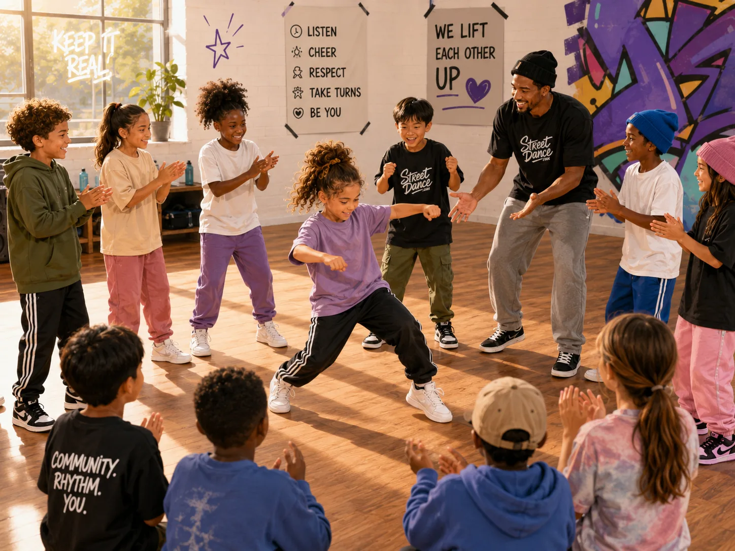 Kids cypher circle game and breaking drills illustration