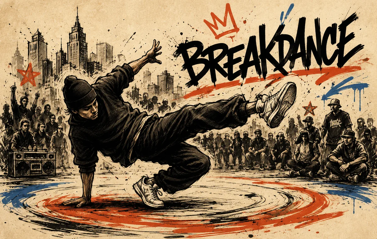 Original breakdance illustration with graffiti-style title