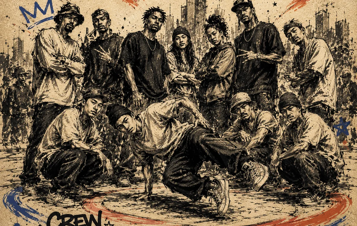 Original breaking crew team portrait illustration